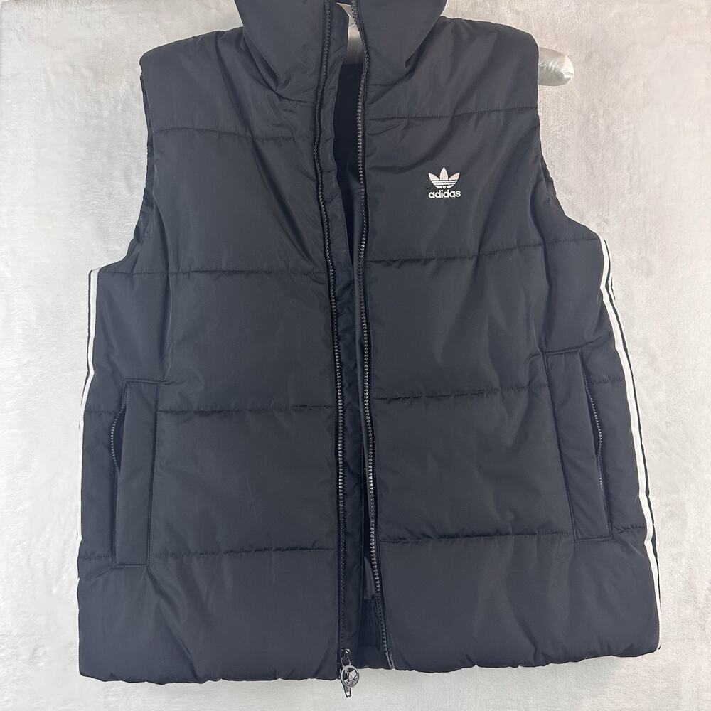 Adidas Originals Mens XS Puffer Vest Black White Trefoil 3 Stripe Full Zip
